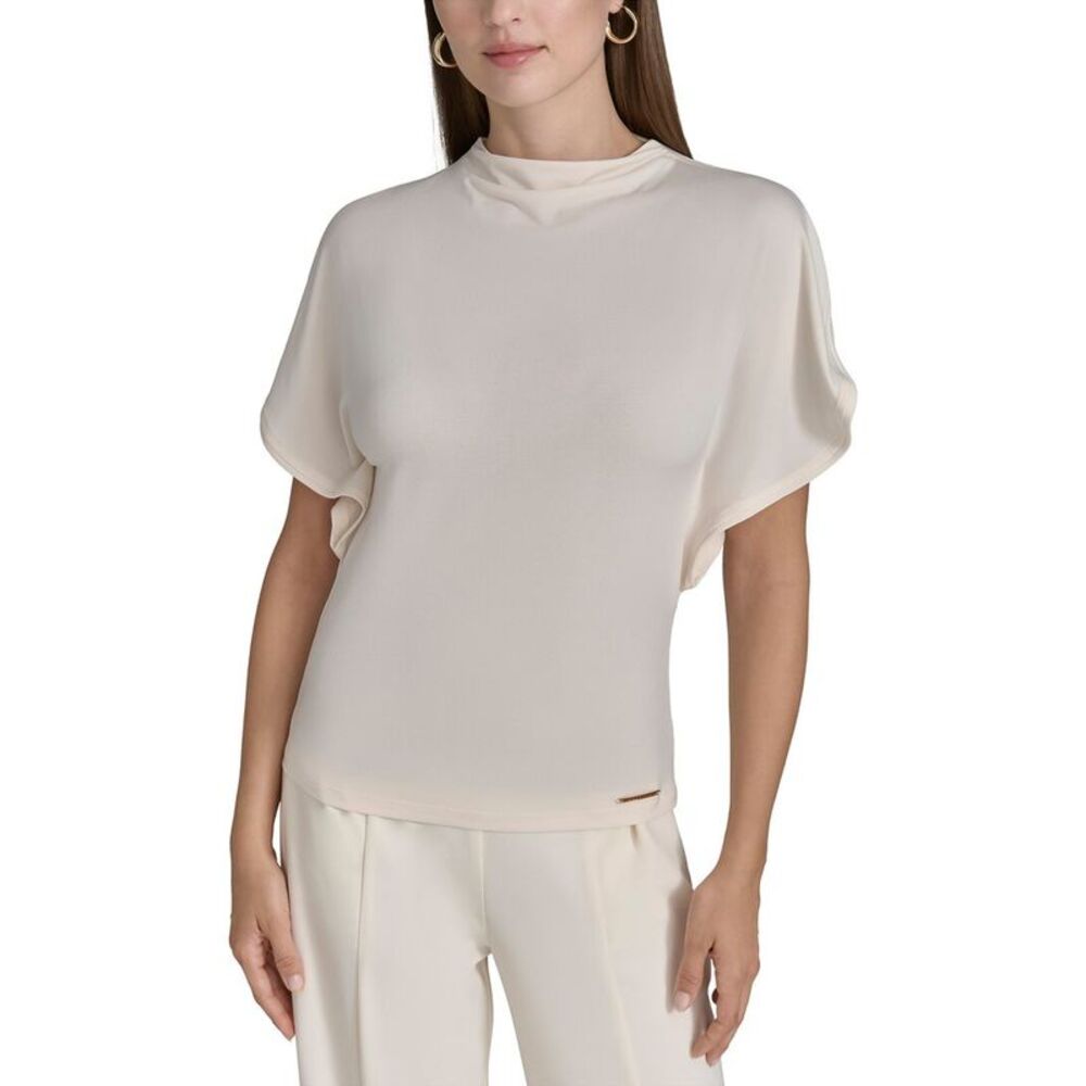 Halston Womens  Mock Neck Butterfly Sleeve Top